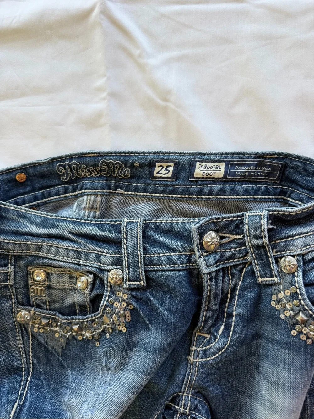 Miss Me Dark Blue Rhinestone Detail Flare Jeans - Picture 3 of 5